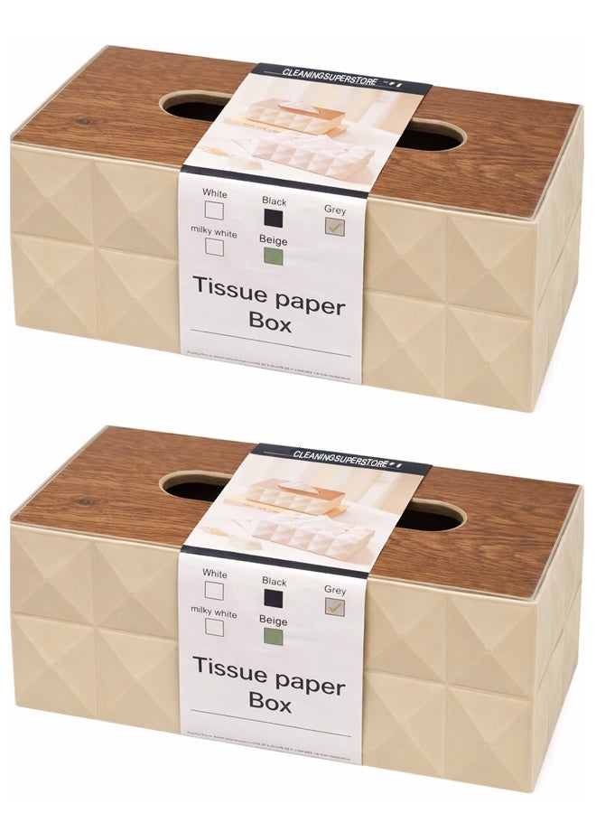 2 Beige Modern Tissue Box Cover with Lid – Decorative Rectangular Tissue Holder for Bathroom, Living Room, Bedroom & Office